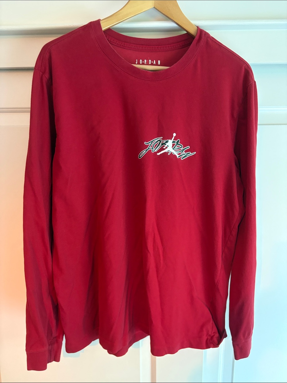 Jordan Red Long-Sleeve Crew with Script Logo